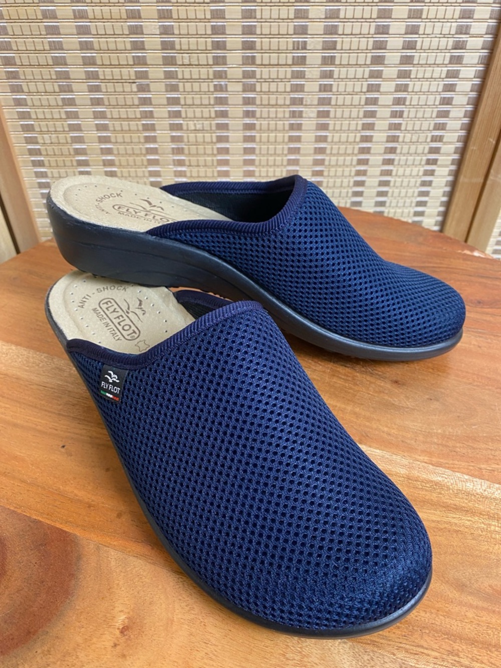 Fly Flot Woman’s 8 Anti-shock
Anatomic Leather Navy Blue Slip
On Clog Mule Shoes